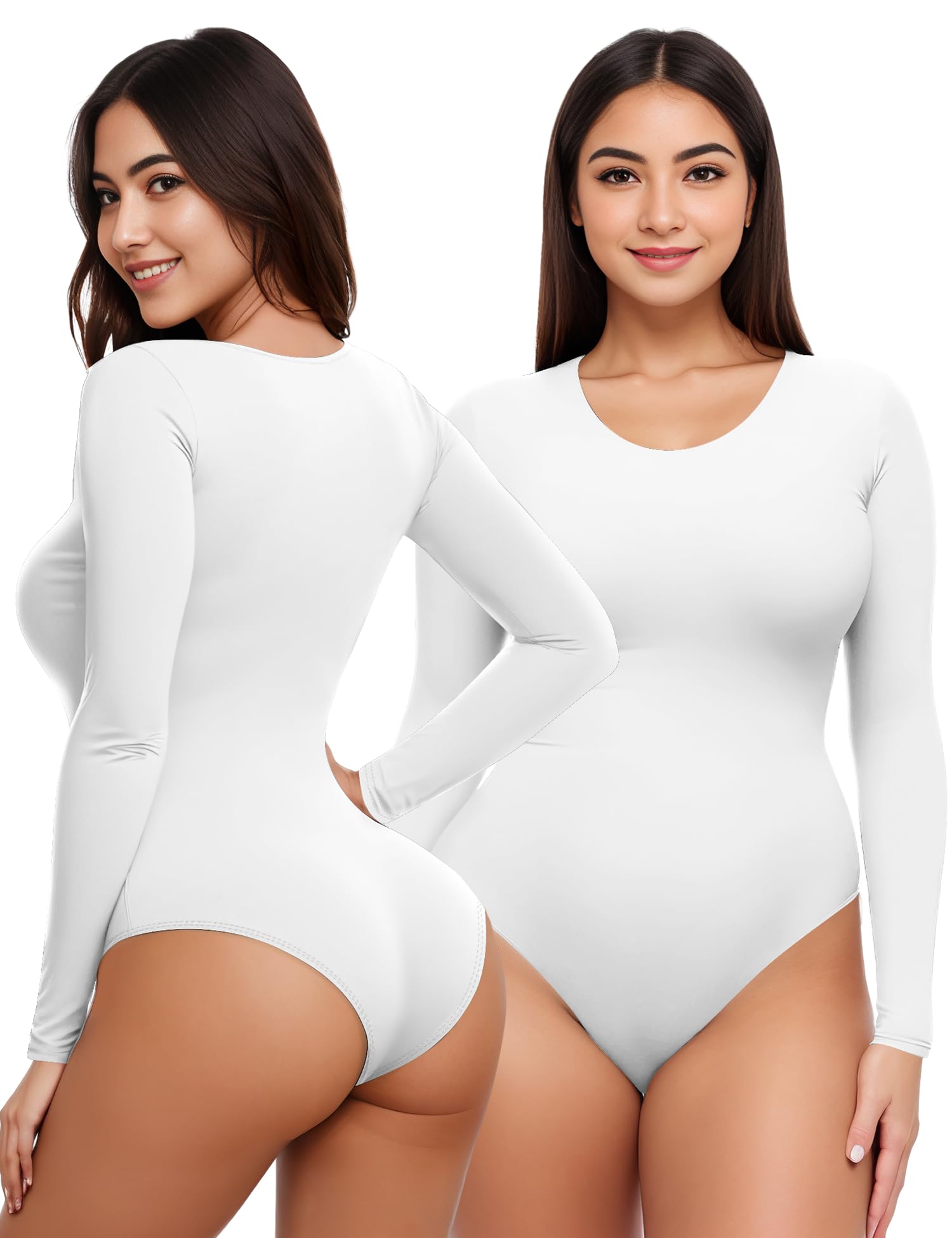 Women's Long Sleeve Bodysuit - Crew Neck Basic T-Shirt Style Leotard Top - Perfect for Layering, Workout, Yoga & Everyday Wear