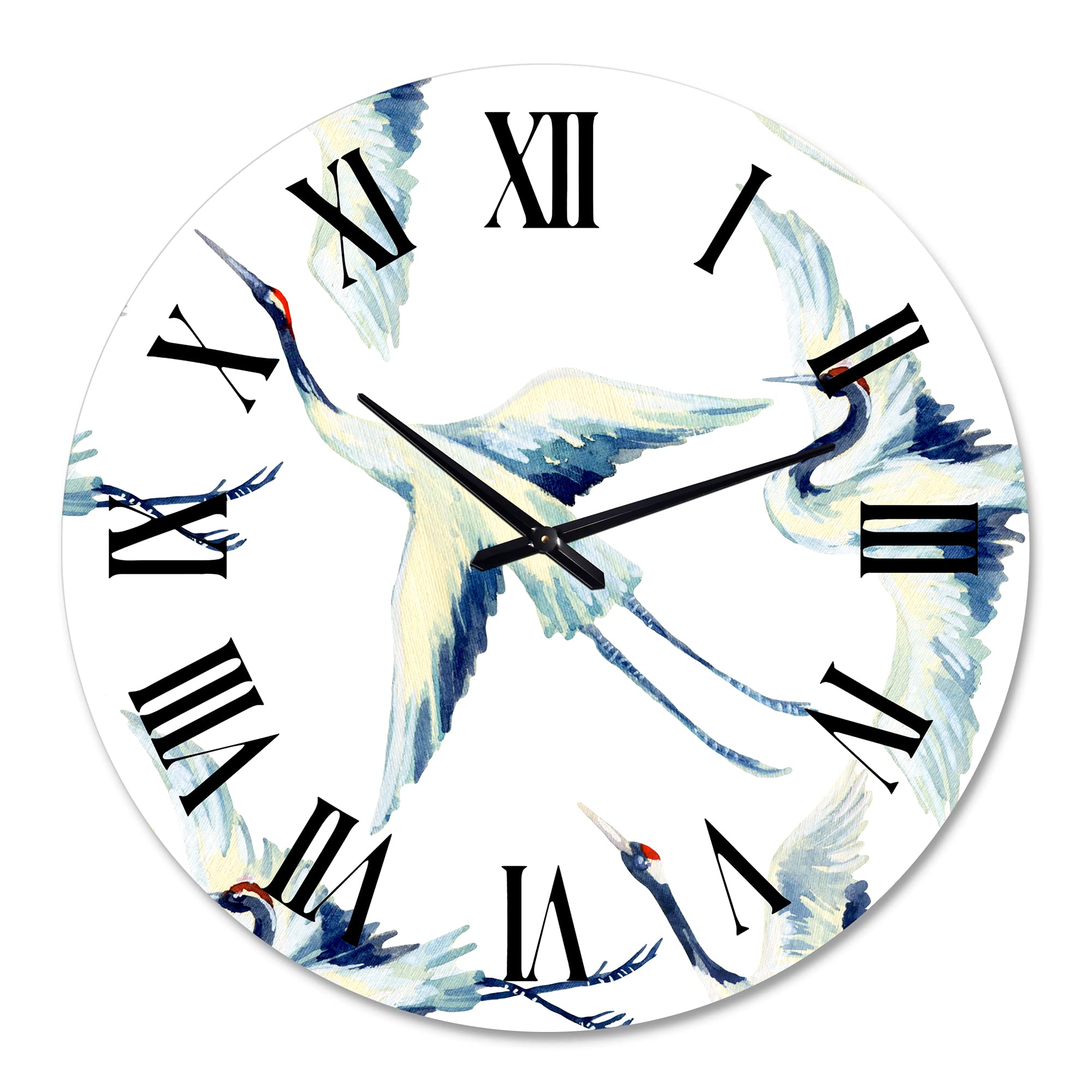 DesignQ Traditional Asian Crane Bird Wall Clock - Large Decorative Clock for Office, Living Room & Bedroom | Elegant Home Decor & Gift Idea