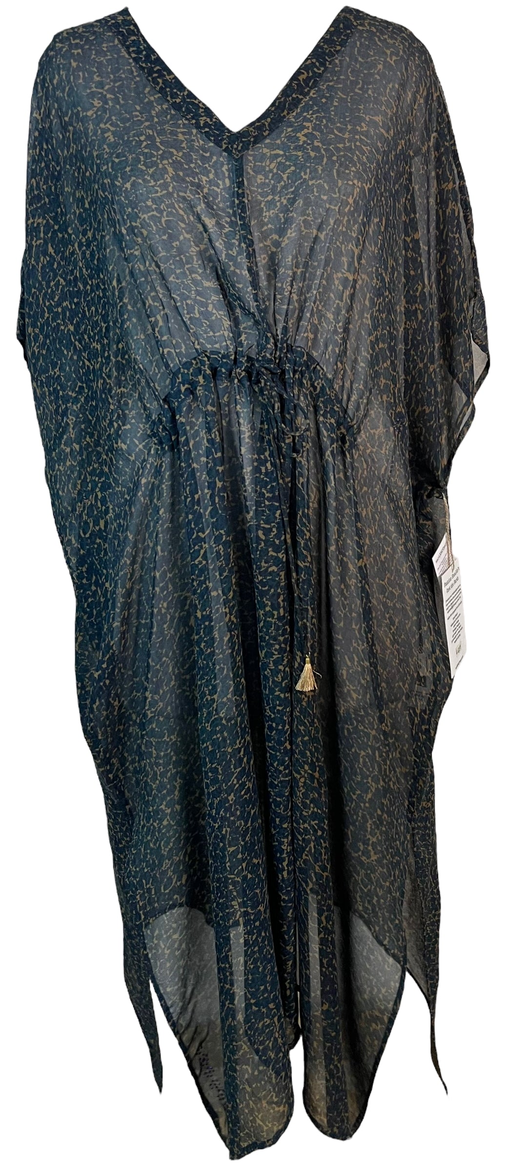 PRG6359 Sheer Avatar Pure Silk Maxi Kaftan Dress - Elegant Long Sleeve Flowy Beach Cover Up for Women, Perfect for Vacation, Poolside, and Summer Evenings