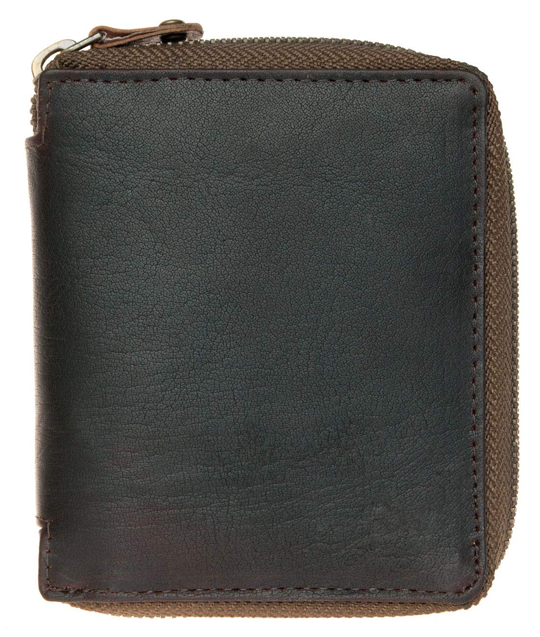 FLW Small Strong Oiled Genuine Leather Wallet with Metal Zipper - Slim RFID Blocking Bifold Wallet for Men - Perfect for Everyday Carry, Travel & Business Use