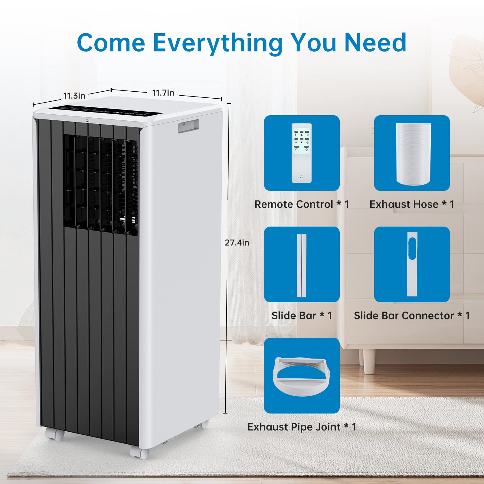 8,000 BTU Portable Air Conditioner for Rooms Up to 350 Sq.Ft - 4-in-1 Cooling Unit with Cool, Fan, Dehumidifier & Sleep Mode - Indoor AC with Remote Control, 24H Timer & Window Kit - Perfect for Bedrooms, Offices & Small Apartments (Black)