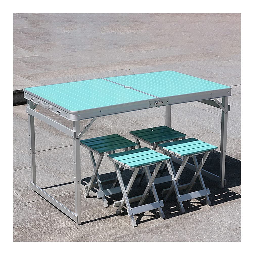 Portable Folding Camping Table Set with 4 Chairs - Adjustable Height Lightweight Aluminum Outdoor Picnic Table - Perfect for Camping, Beach, BBQ, Picnic, Cooking, Parties, Office & Indoor Use