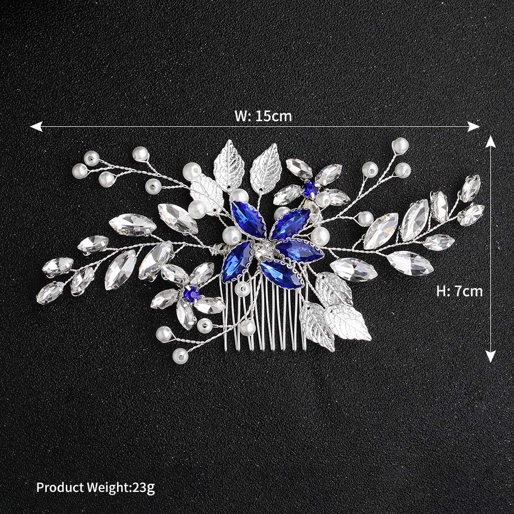 Blue Bridal Leaf Hair Comb - Handmade Wedding Tiara for Bride - Perfect for Prom & Headdress