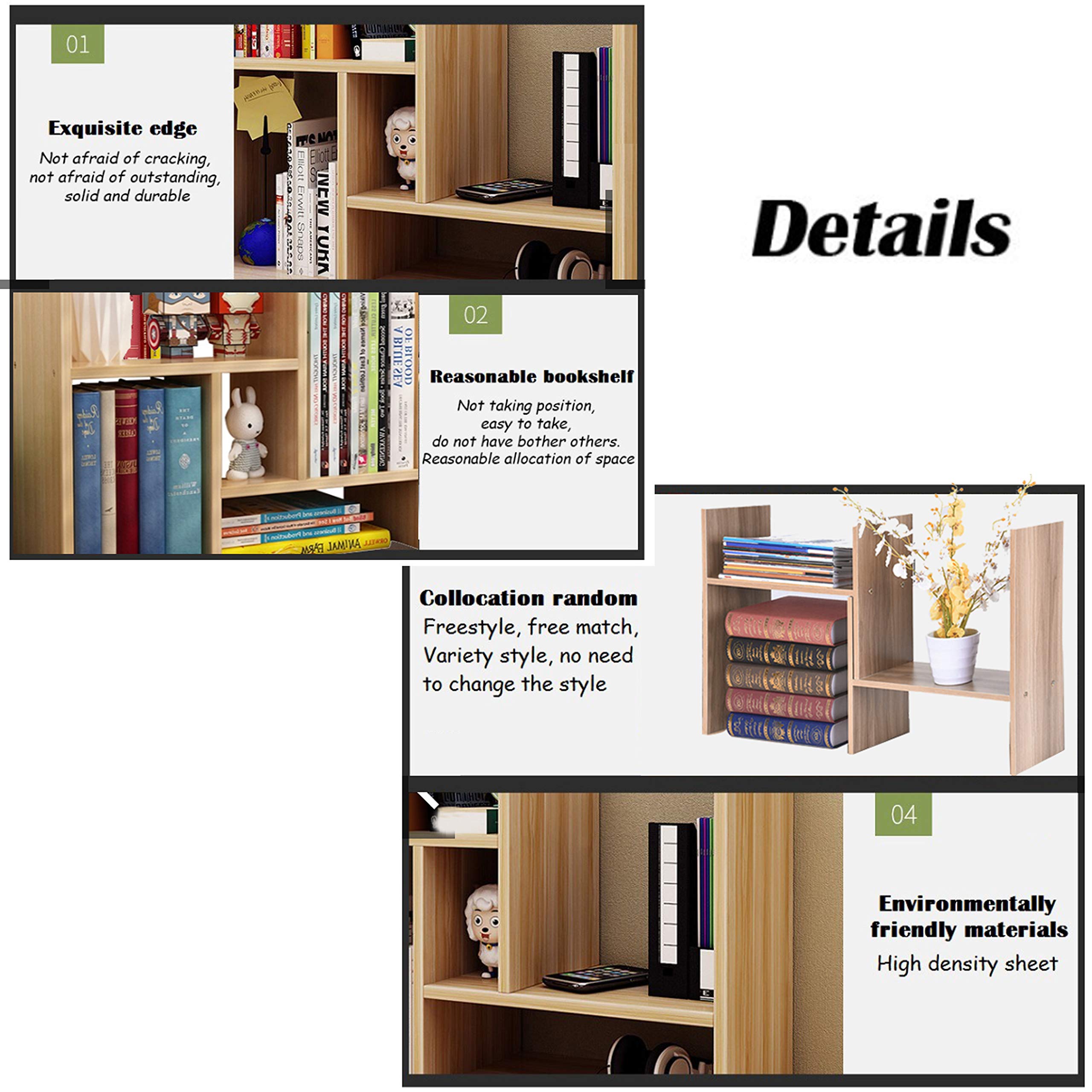Adjustable Wooden Desktop Bookshelf Organizer - Office Desk Storage Shelf for Books, Files & Supplies - Free Style Display Stand for Home & Office (Brown) - Perfect for Workspaces, Study Rooms & Home Offices
