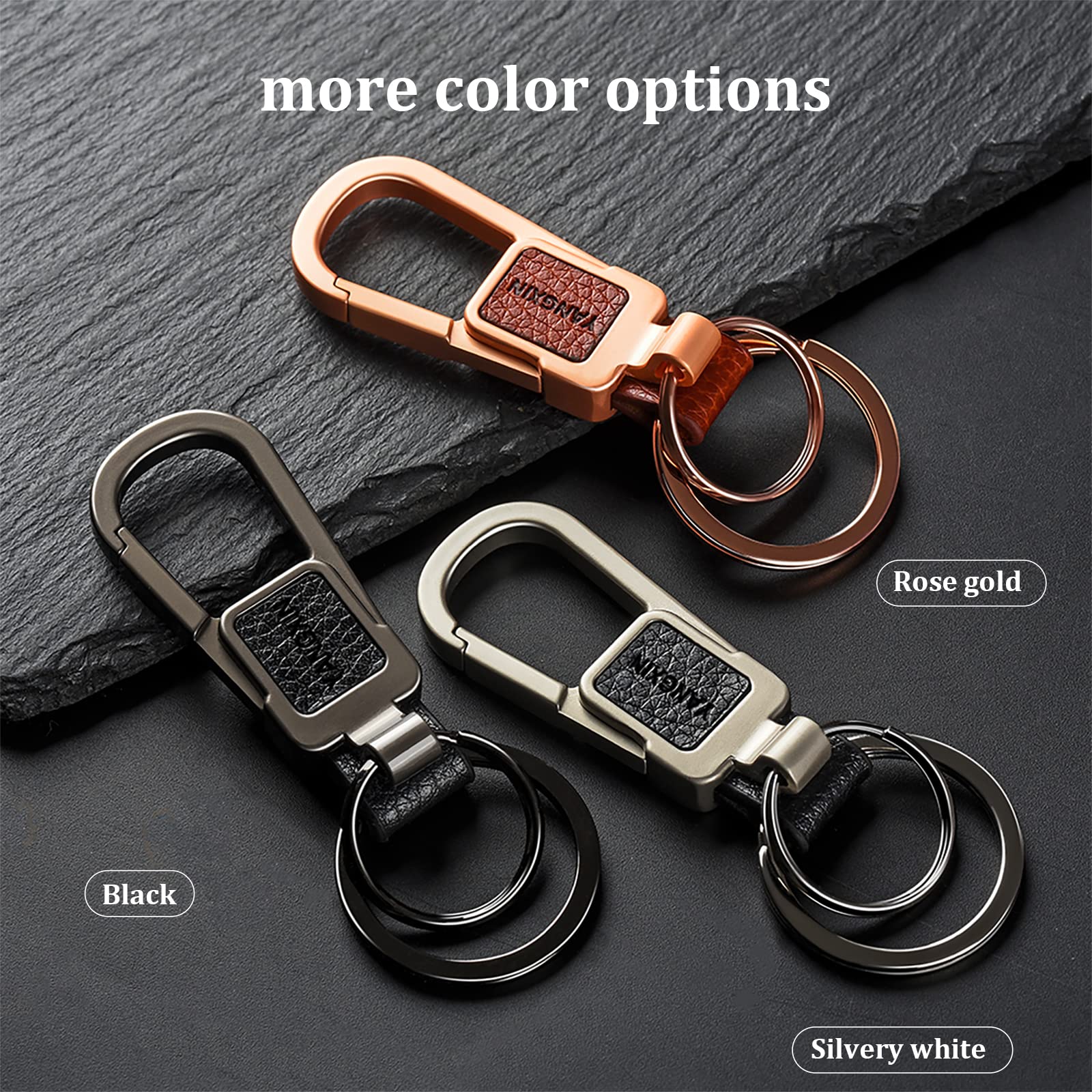 Durable Leather Keychain with 2 Key Rings & Carabiner Clip - Heavy Duty Car Keys Holder for Men & Women (Gift Box Included) - Perfect for Car Keys, House Keys, and Outdoor Adventures