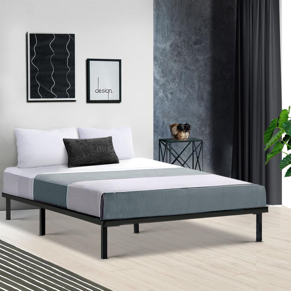 Premium Double Package Ted Metal Bed Frame with Black & Gray Bonnell Spring Mattress - Medium Firm Support for Ultimate Comfort | Ideal for Master Bedrooms, Guest Rooms & Dormitories