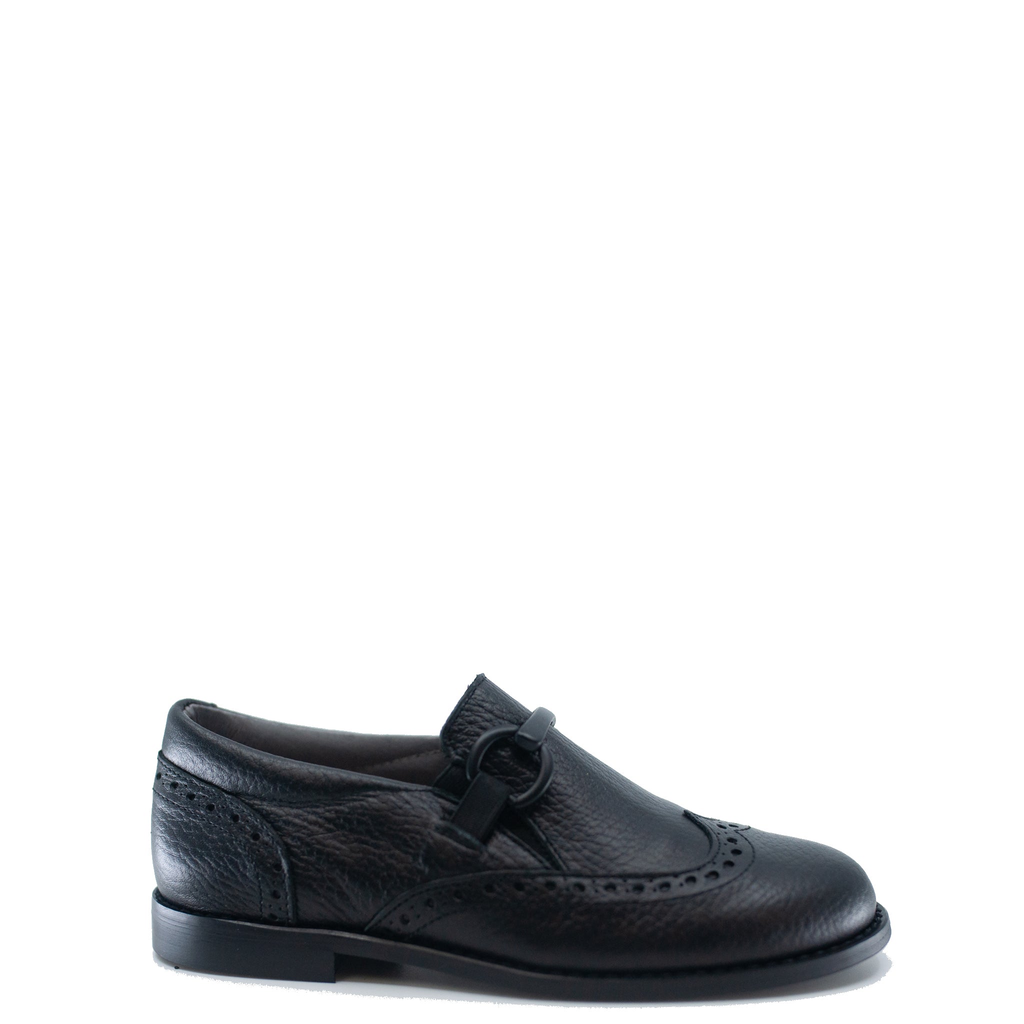 Blublonc Black Pebbled Wingtip Chain Dress Shoes for Men - Stylish Formal & Business Attire - Perfect for Office, Weddings & Special Occasions