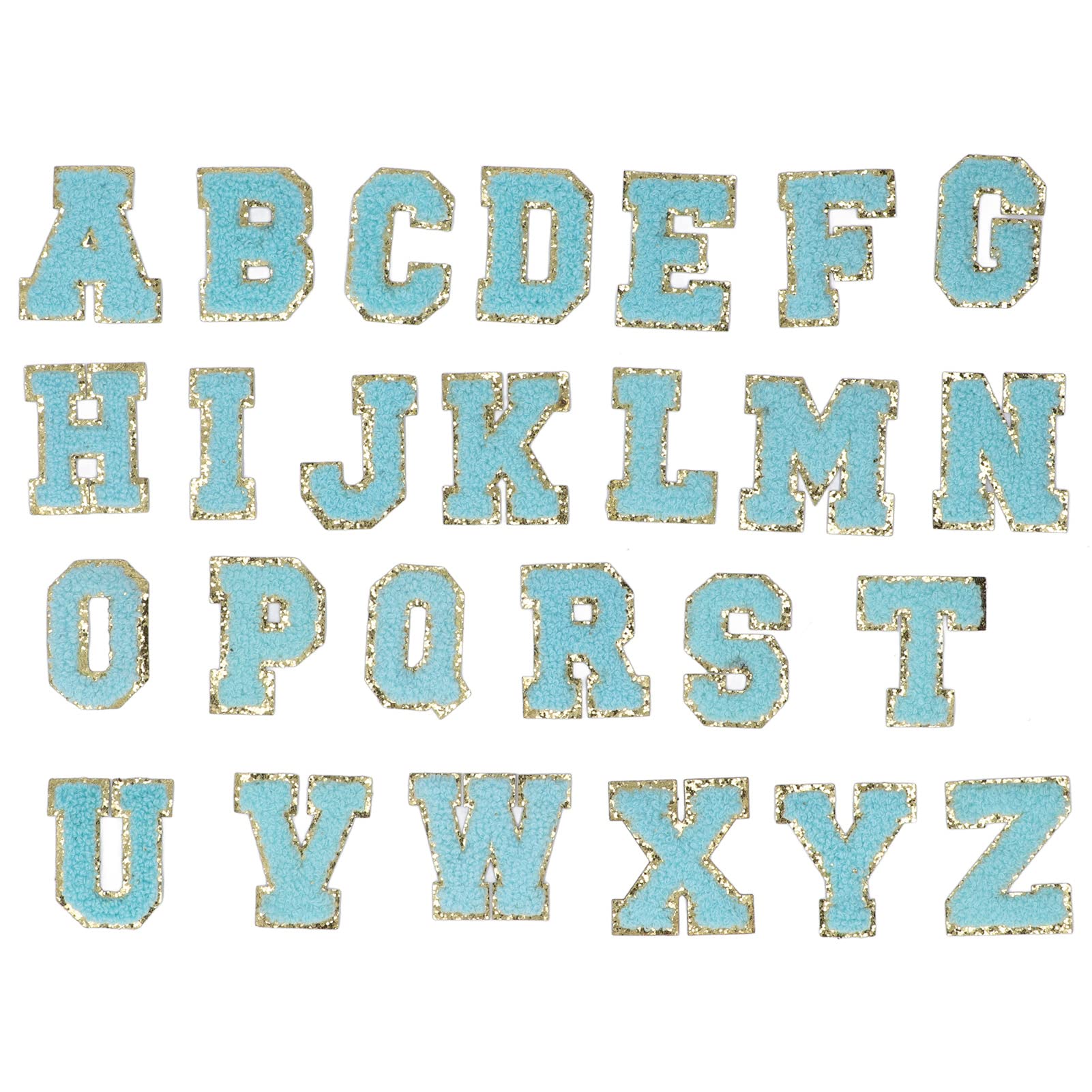 Jeanoko 26 Pcs Iron On Letters A to Z - Blue Fabric Letters for Clothing, Sewing & Embroidery - DIY Iron On Patches for Denim Jackets, T-Shirts, Bags & Hats Decoration