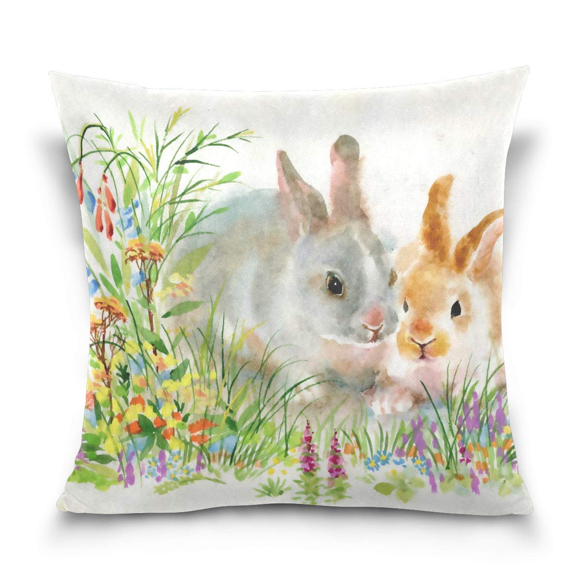 Boho Throw Pillow Covers 16x16 Inch - Easter Rabbits in Green Grass Design, Ultra Soft Decorative Pillow Cases for Couch, Sofa, Living Room, Bedroom & Car - Perfect for Spring Decor, Cozy Home Accents and Gift Giving