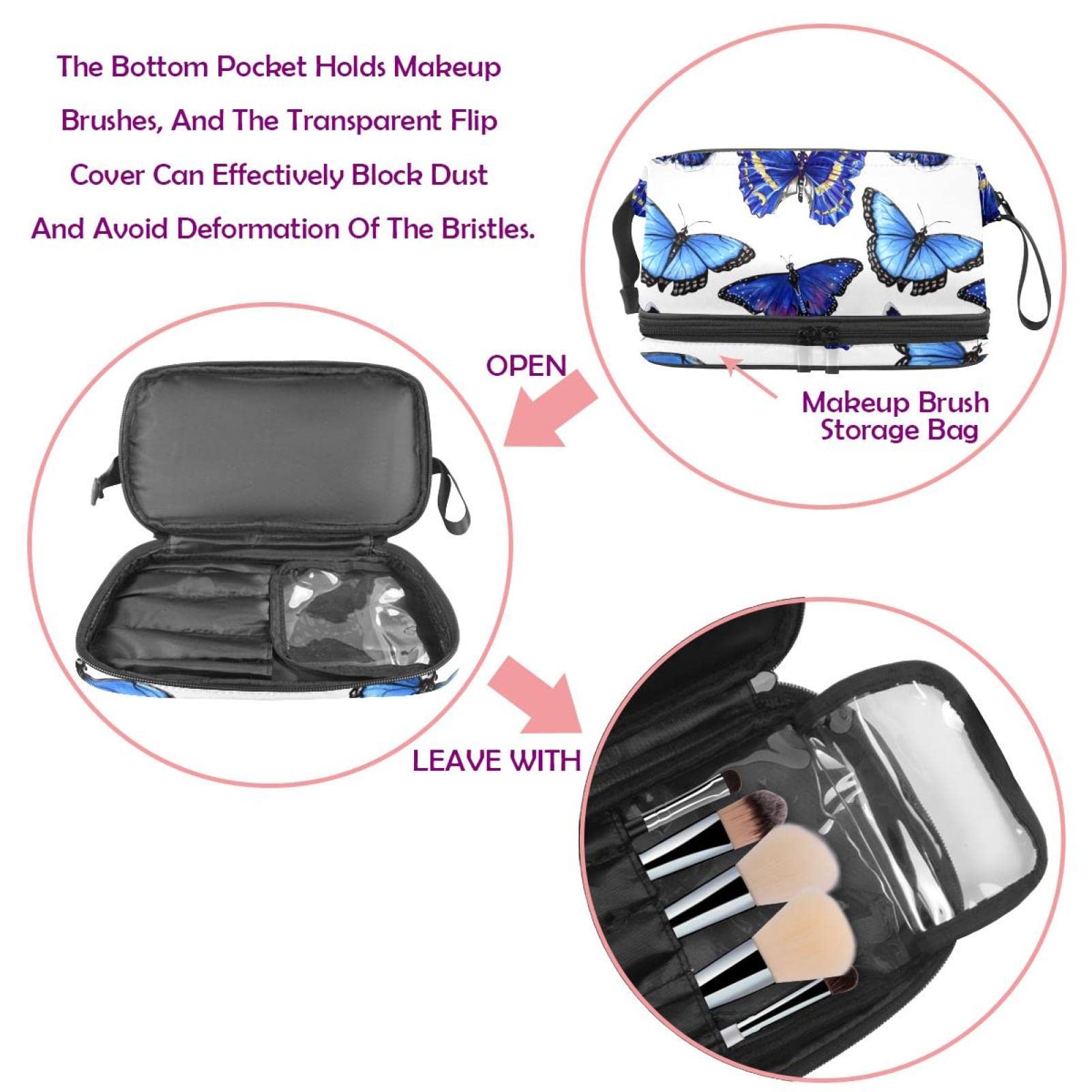 Butterfly Makeup Bag Double Layer Large Capacity Cosmetic Organizer for Women & Girls | Travel Toiletry Pouch with Zipper | Perfect for Travel, Gym, and Daily Beauty Storage