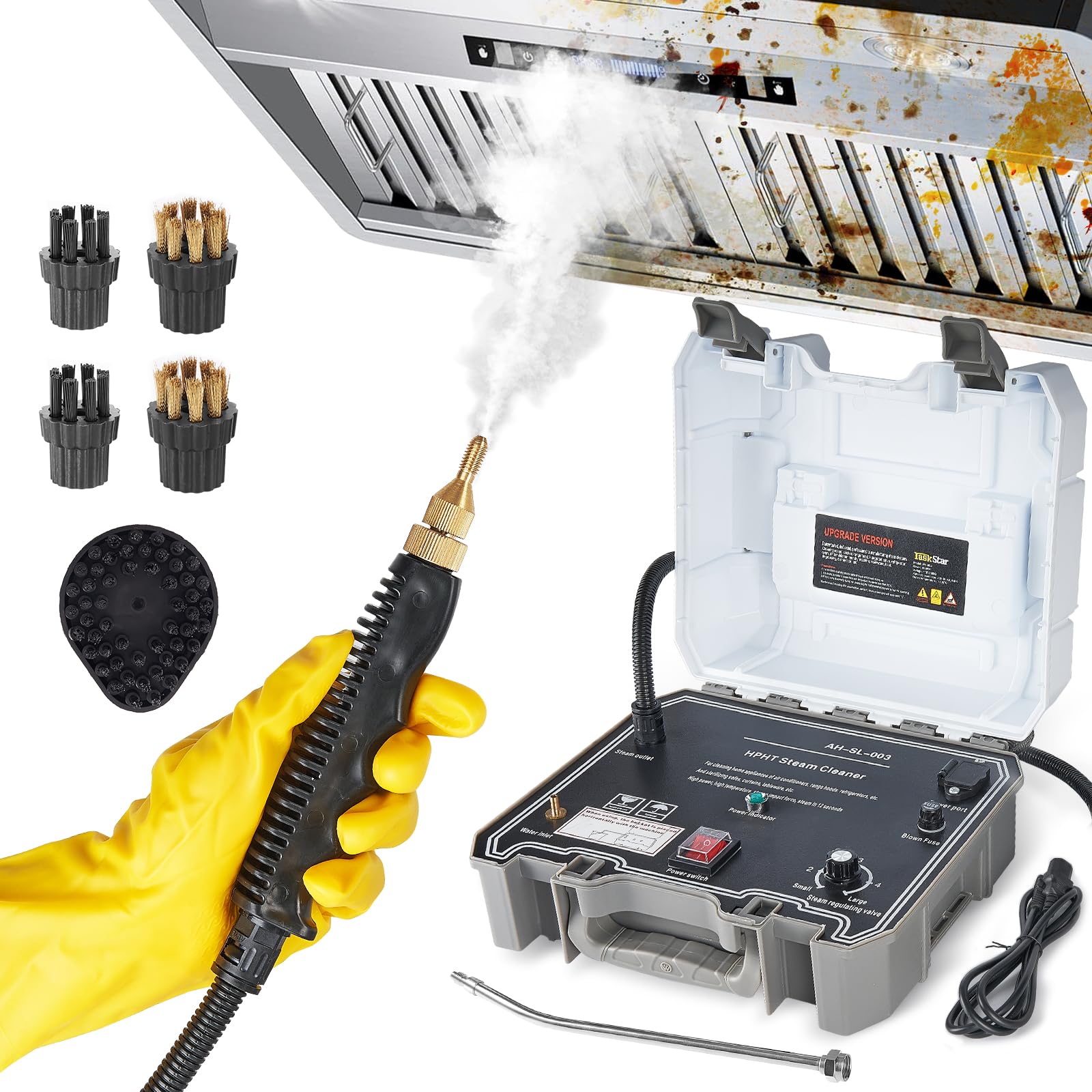 TaskStar 1800W Handheld High Pressure Steam Cleaner with 5 Brush Heads - Portable Heavy Duty Steamer for Grout, Tile, Car Detailing & Home Cleaning - Fast Heating 110V Steam Cleaner for Kitchen, Bathroom, Auto Interior & Outdoor Use