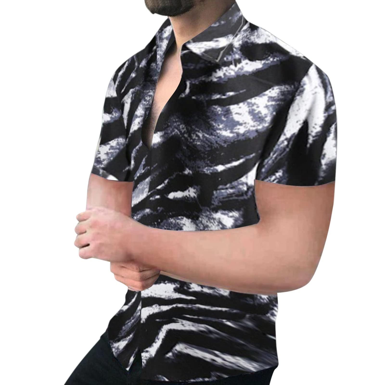 XXBR 2022 New Men's Hawaiian Shirts - Summer Short Sleeve Button Down Shirt with Splash-Ink Graphic Print & Lapel Design | Casual Beach Wear, Vacation Shirt, Tropical Party Outfit