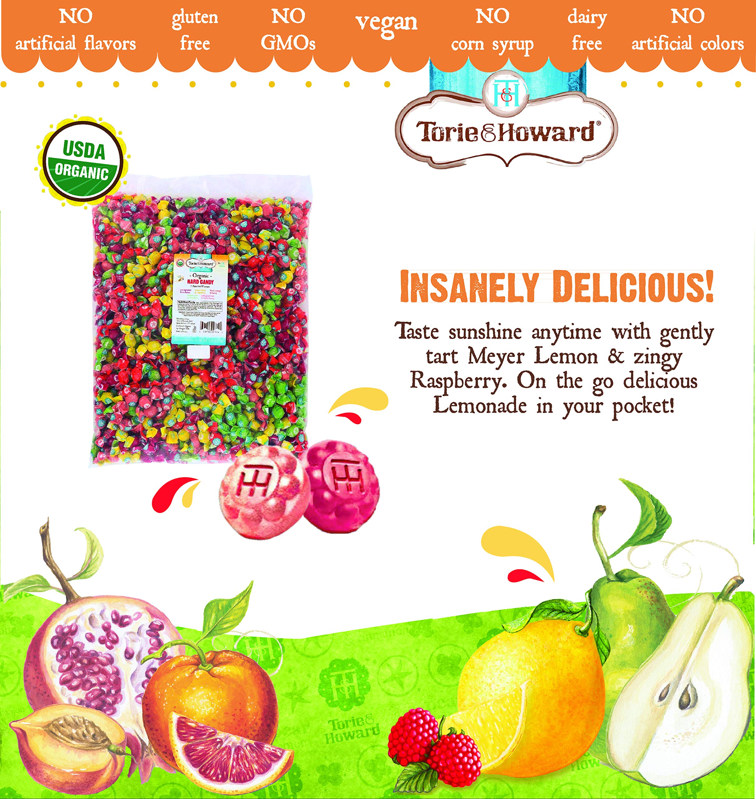 Torie and Howard Organic Hard Candy Bulk - 5lb Bag with 5 Assorted Natural Flavors | Vegan, Gluten-Free Snacks for Parties, Gifts & Office Treats