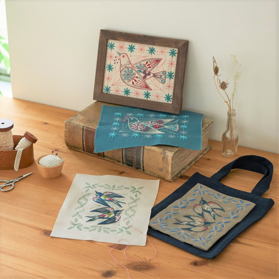 Two Swallows Hand Embroidery Kit for Beginners - Stone Gray DIY Craft Set with Needles, Thread & Pattern - Perfect for Home Decor, Gift Making & Relaxation Therapy
