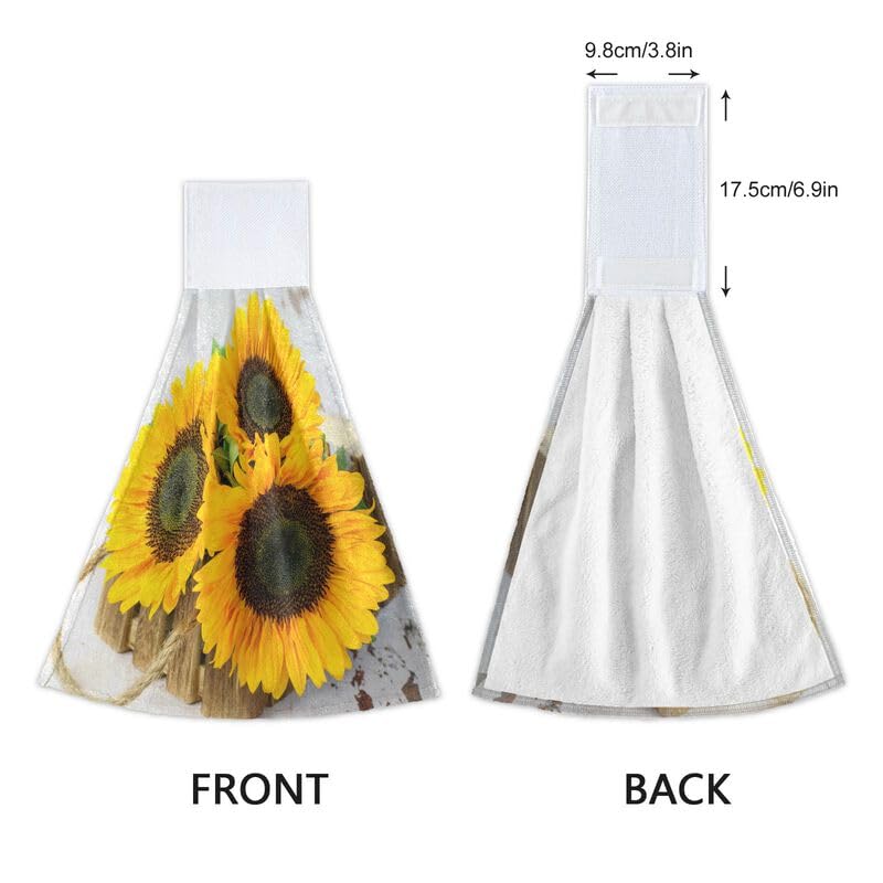 Sunflower Wooden Hanging Kitchen Towels - 2 Pack Absorbent Dish Cloths with Loops for Oven, Stove & Bathroom - Rustic Hand Towels for Summer Home Decor & Kitchen Use