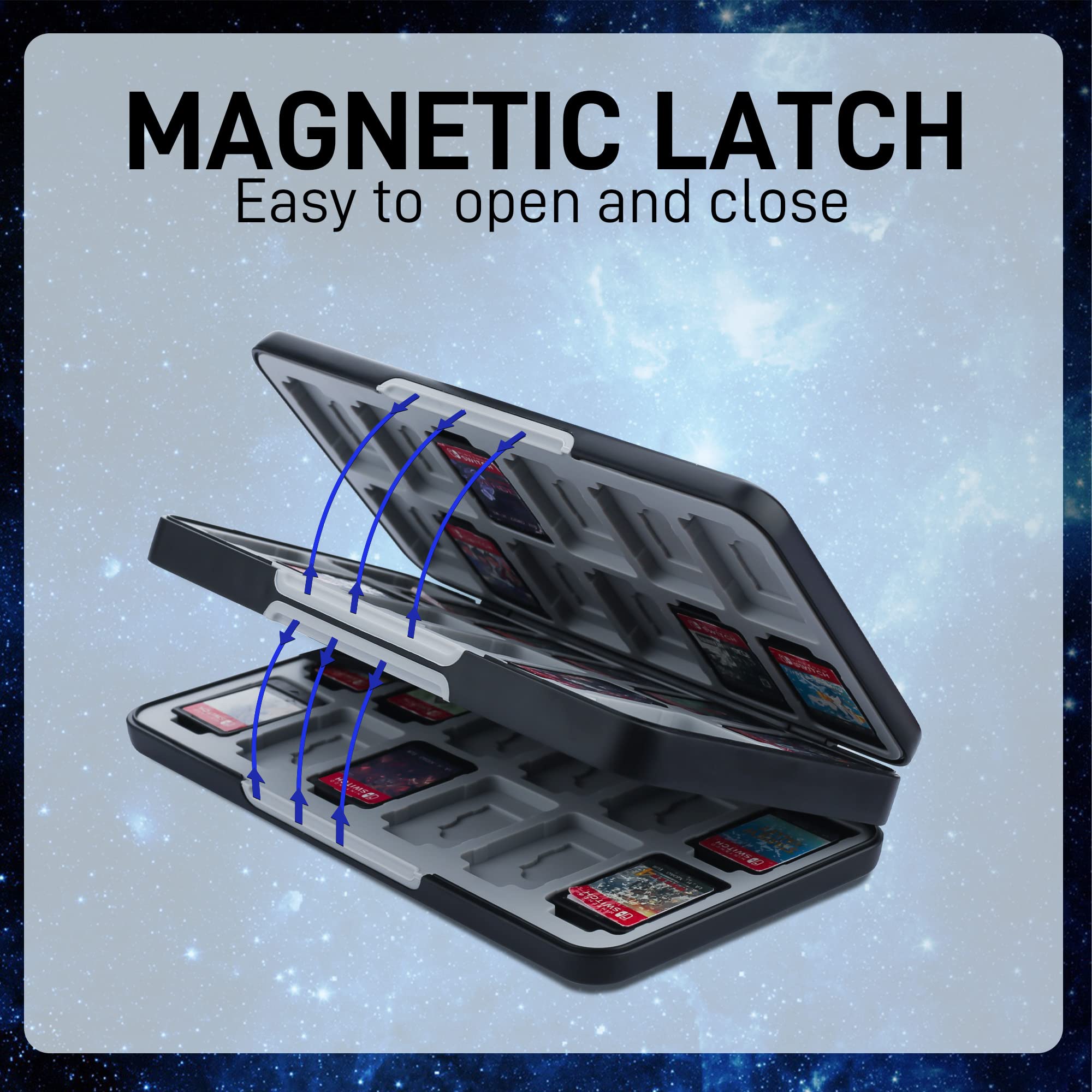 Premium Nintendo Switch Game Card Holder - 48 Game Cartridge & 24 SD Card Storage Case with Magnetic Closure for Switch/OLED/Lite - Durable Starry Sky Design - Perfect for Travel, Gaming Parties & Organized Storage