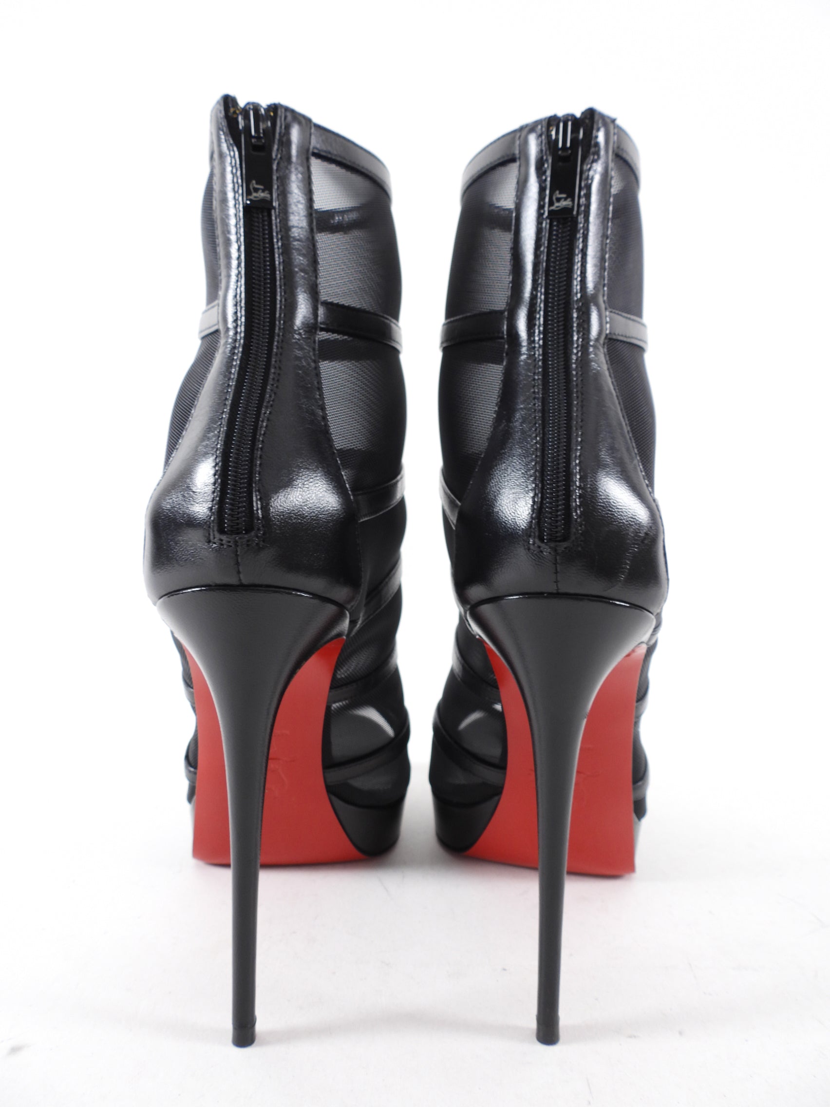Christian Louboutin Black Leather & Mesh Doux Voile 120 Booties - Women's High Heel Ankle Boots Size 38 | Perfect for Evening Parties & Date Nights