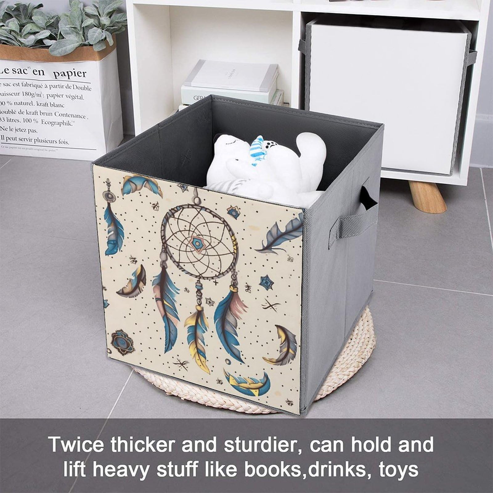 Foldable Storage Box with Dream Catcher & Moon Print - Large Capacity Organizer for Bedroom, Closet & Home Organization | Collapsible Fabric Bin for Toys, Blankets & Seasonal Storage