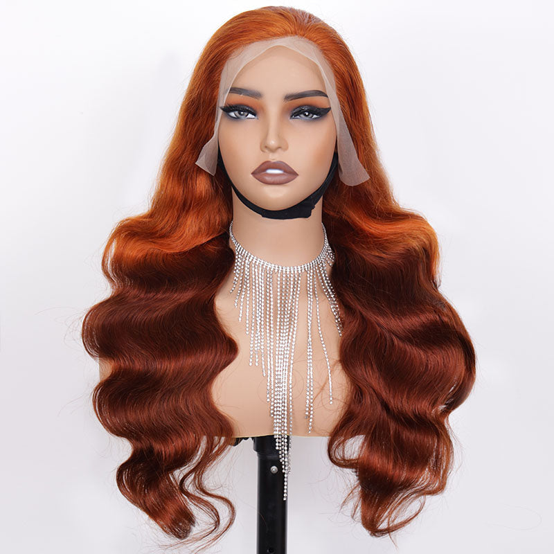 Eullair Golden Red Brown Ginger Body Wave Lace Front Wig - Ombre Blonde Straight Human Hair Wigs for Women | TikTok Hairstylist Style | Perfect for Cosplay, Daily Wear & Special Occasions