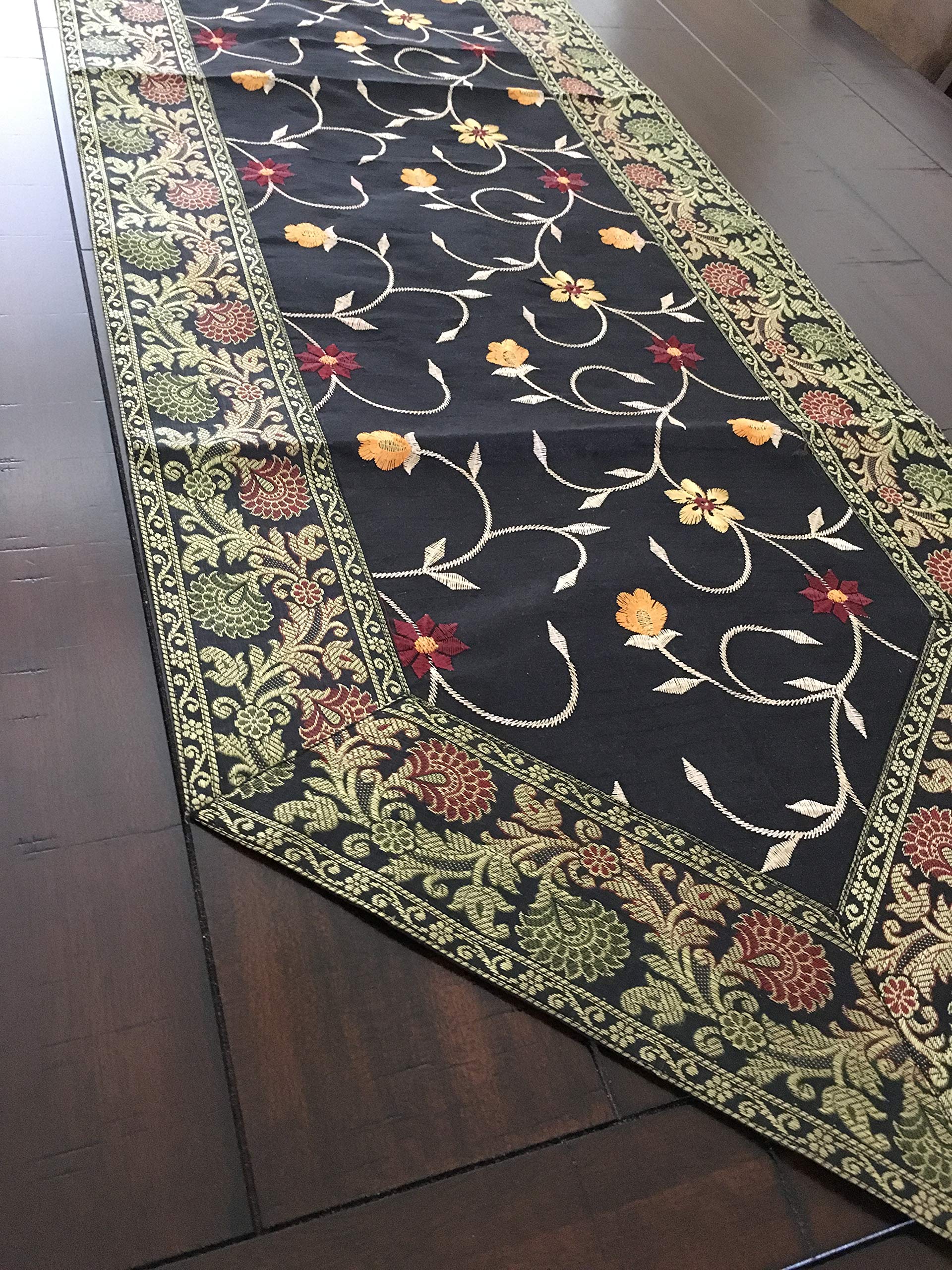 Elegant Black and Gold Brocade Table Runner - 16