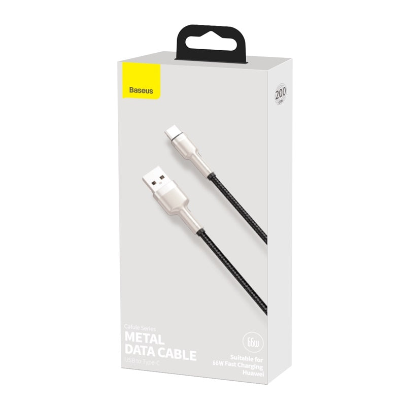 Baseus Premium Cafule Series 2M USB to Type C Fast Charging Cable - 66W High Speed Metal Cable for Smartphones, Tablets & Laptops - Perfect for Home, Office & Travel