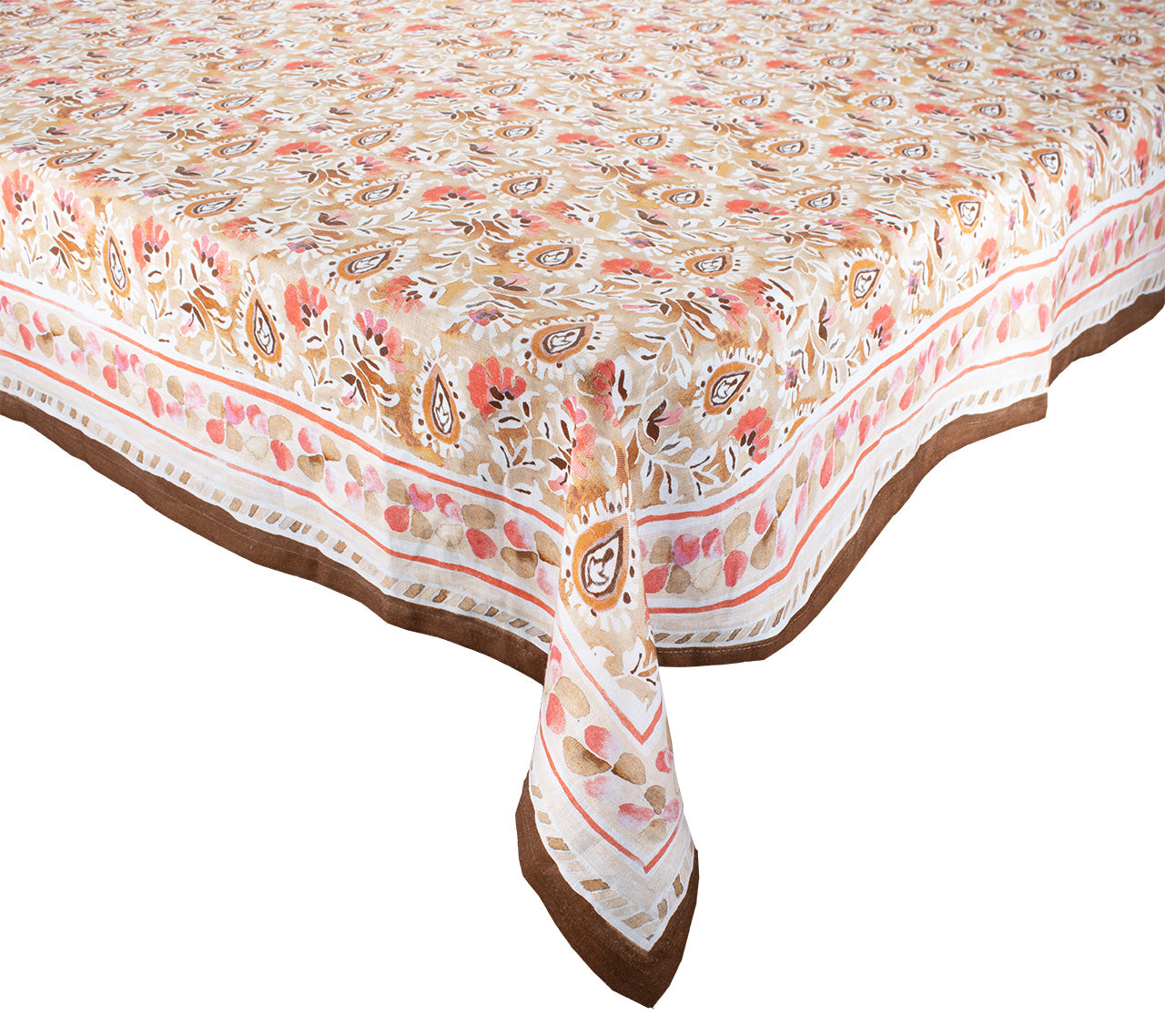Premium Brown & Coral Mira Tablecloth – Elegant Dining Decor for Weddings, Parties & Home Dining – Waterproof & Washable