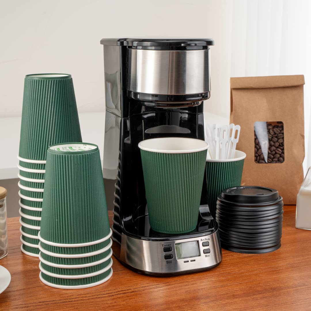 **12oz Disposable Coffee Cups (500 Pack) - Insulated Ripple Wall Hot Cups for Coffee & Tea | Eco-Friendly Forest Green Paper Cups with Rolled Rim | Perfect for Cafes, Offices & Events**