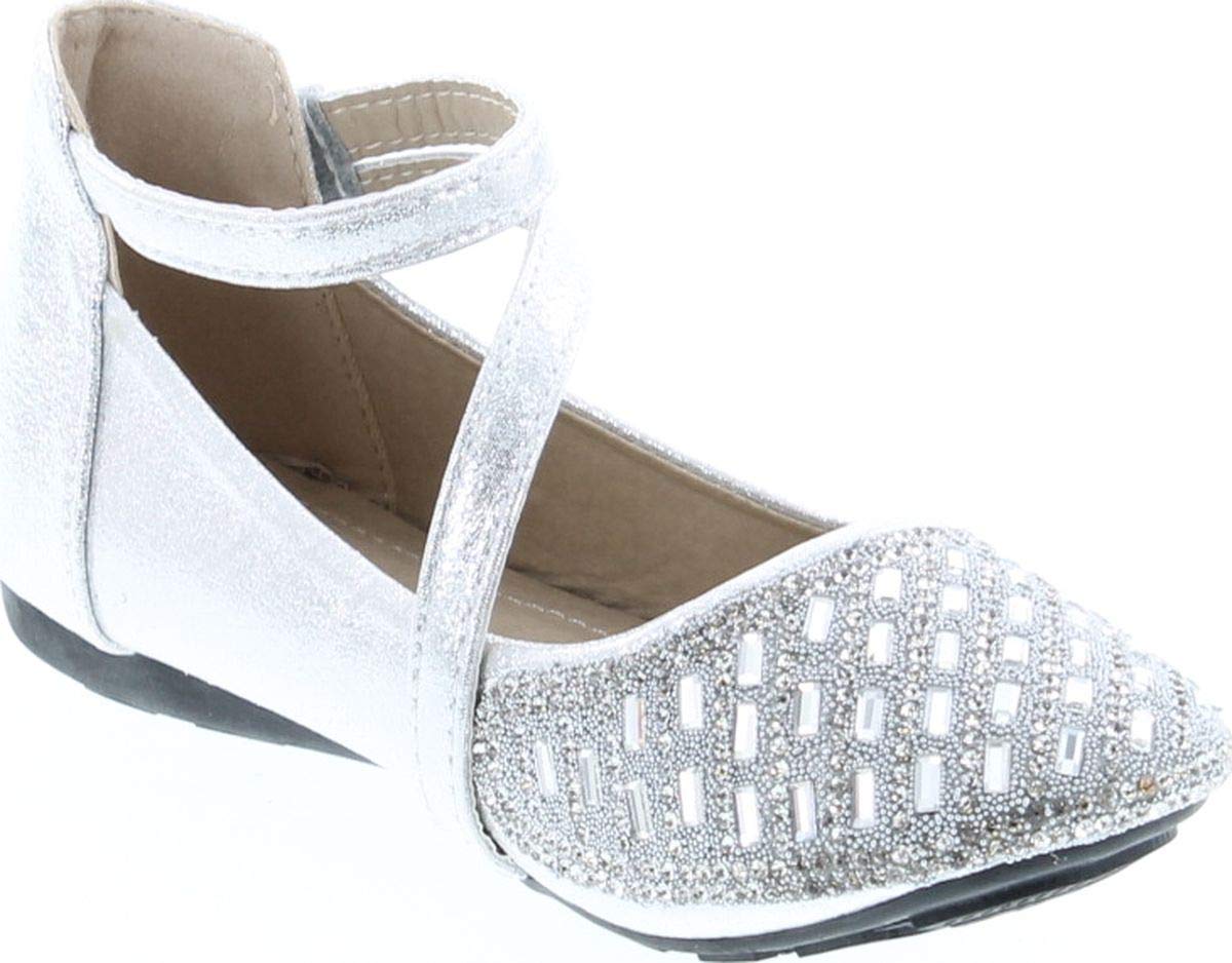 Lucita Girls KD-1601KM Fashion Dress Flats Shoes - Silver Glitter Ballet Flats for Kids, Comfortable School & Party Shoes, Toddler Girls Dress Shoes for Weddings, Holidays & Special Occasions