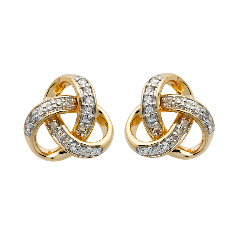 14K Gold Diamond Trinity Knot Stud Earrings for Women - Elegant Celtic Jewelry Gift for Anniversary, Wedding & Special Occasions