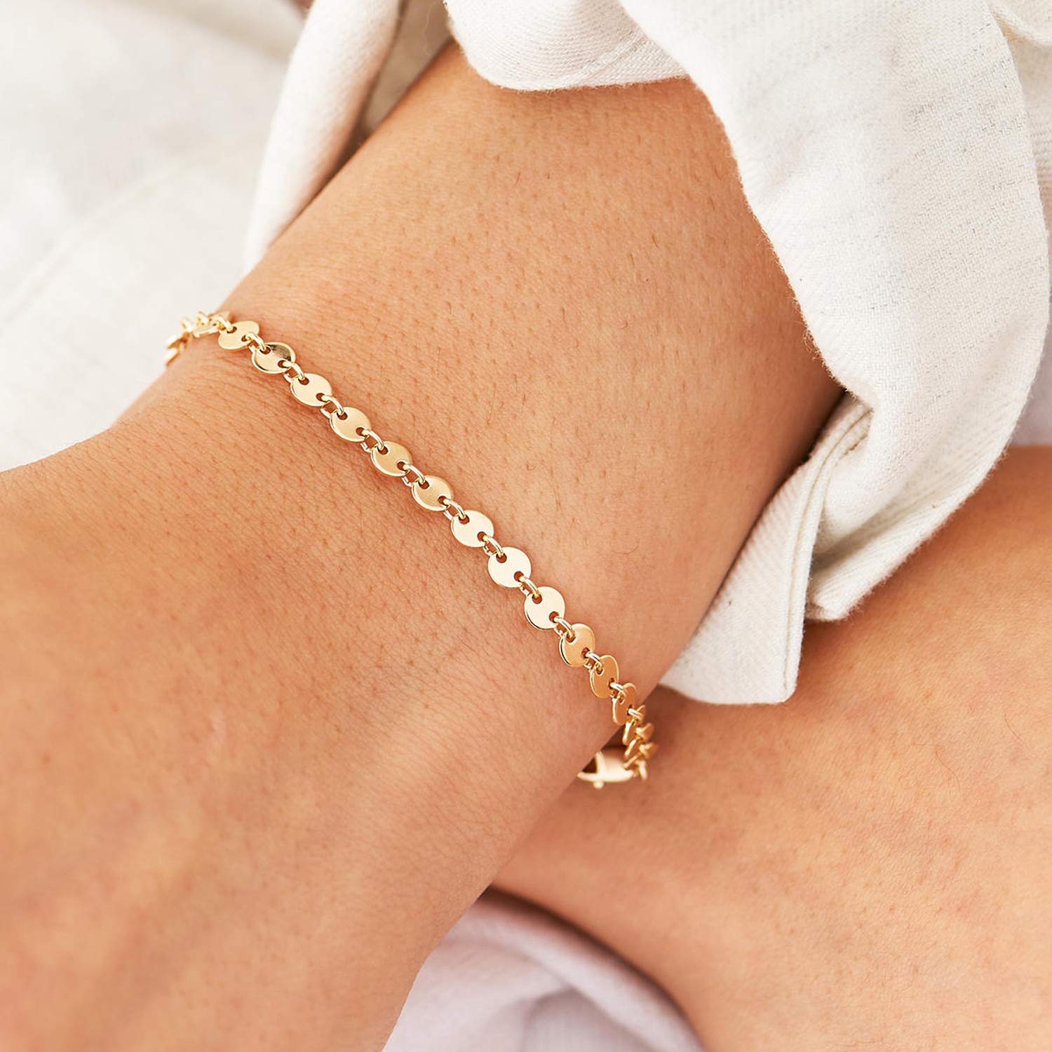 Women's Dainty Gold Chain Bracelet - Simple Layered Beaded Turquoise Bracelet with Crystal, Heart, Karma & Pearl Charms | Elegant Stackable Jewelry for Everyday Wear, Gift Giving & Special Occasions