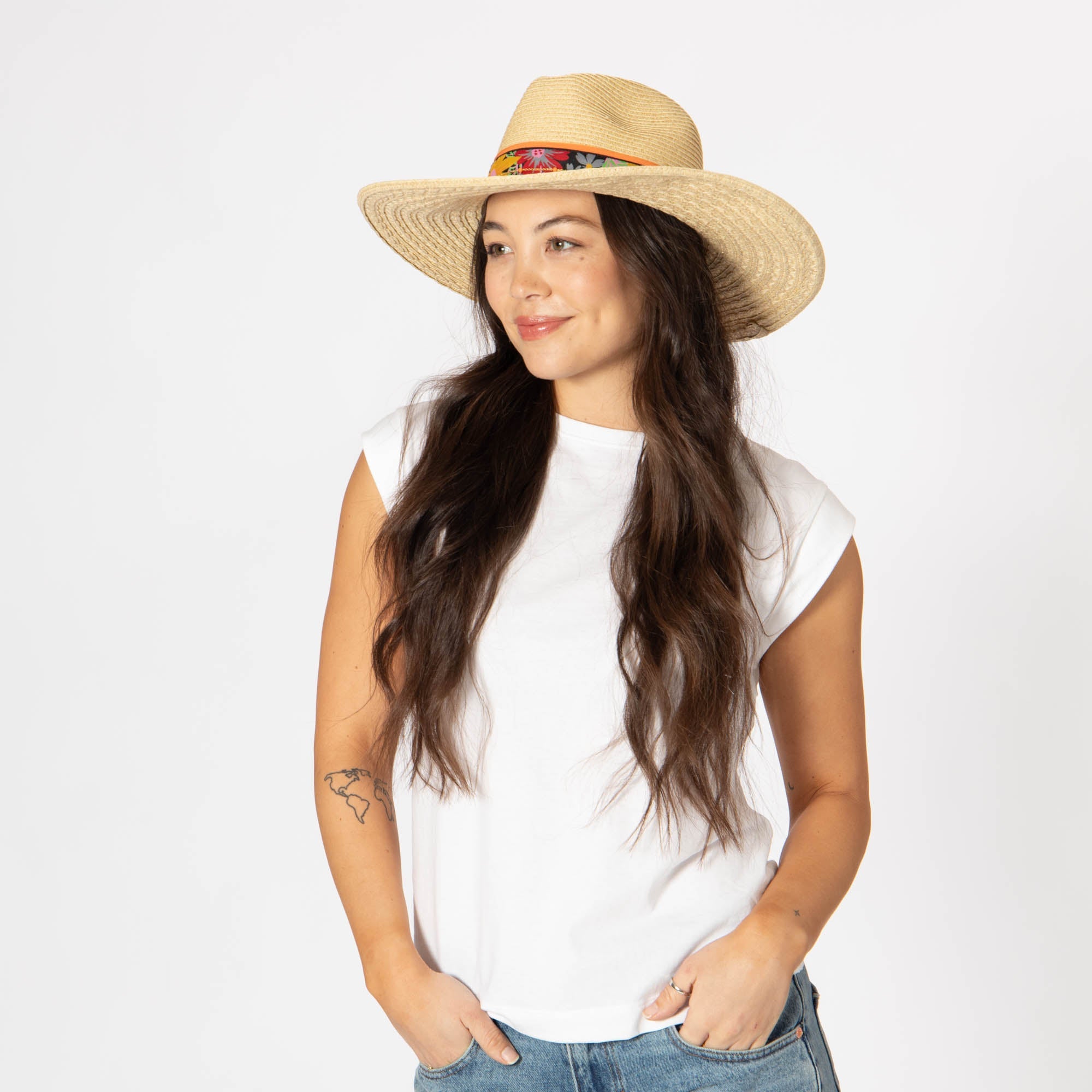 Stylish Flora Mixed Ultrabraid Fedora Hat with Floral Band - Perfect for Summer Outfits, Beach Vacations & Outdoor Events
