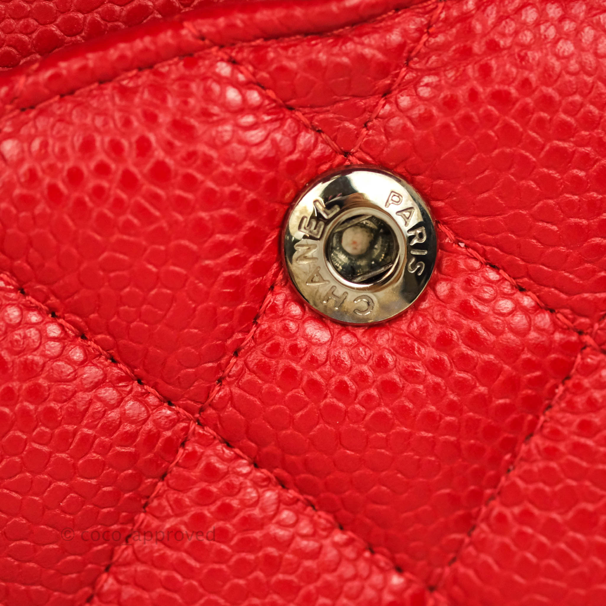 Chanel Classic Medium Double Flap Bag in Red Caviar Leather with Silver Hardware - Perfect for Work, Evening Events & Luxury Gift Giving