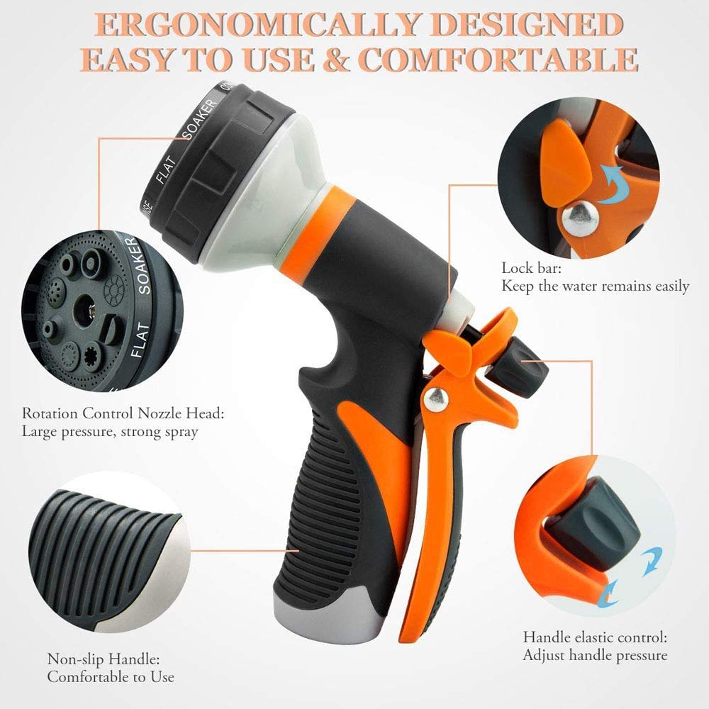 Heavy Duty Garden Hose Nozzle with 8 Adjustable Spray Patterns - High Pressure Water Nozzle for Gardening, Car Washing, Pet Bathing & Outdoor Cleaning | Perfect for Lawn Care, Plant Watering and Household Use