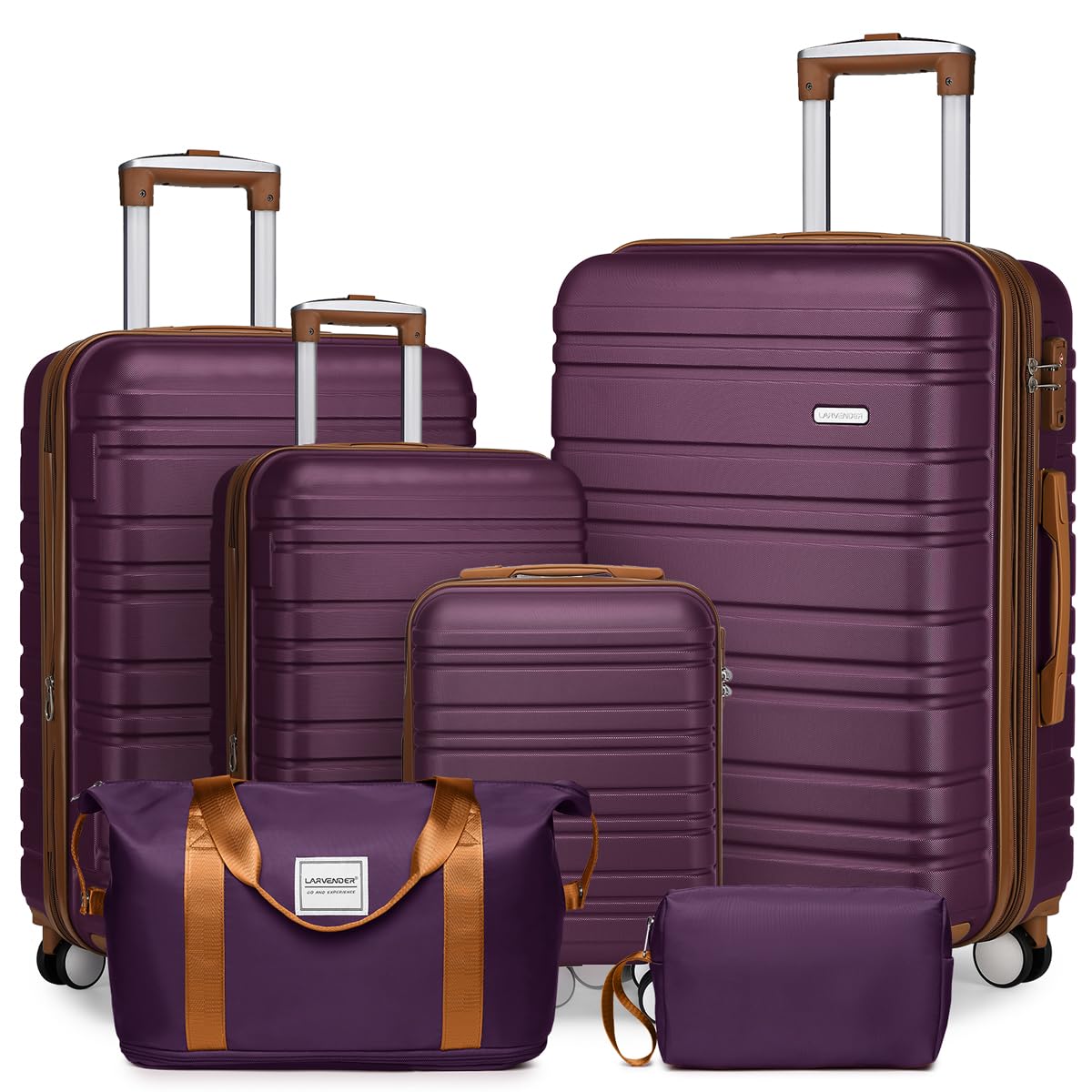 Premium 6-Piece Lavender Hardside Luggage Set with Expandable Carry-On, Spinner Wheels & TSA Lock - Lightweight Suitcase for Women Travel, Business Trips & Vacation (Purple)