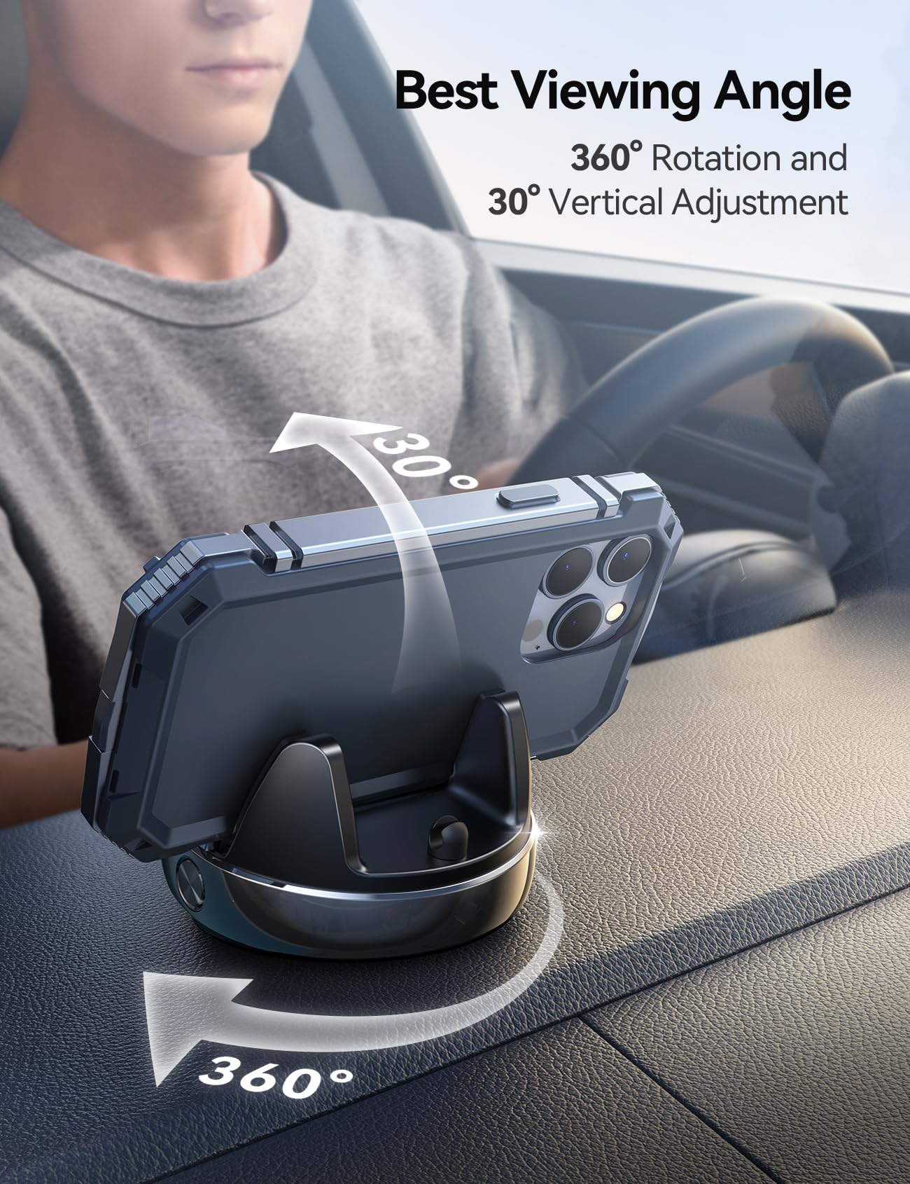 JOYROOM 360° Rotatable Car Phone Holder - Adjustable Dashboard Mount with Non-Slip Silicone for iPhone, Samsung & Smartphones - Perfect for GPS Navigation & Hands-Free Driving