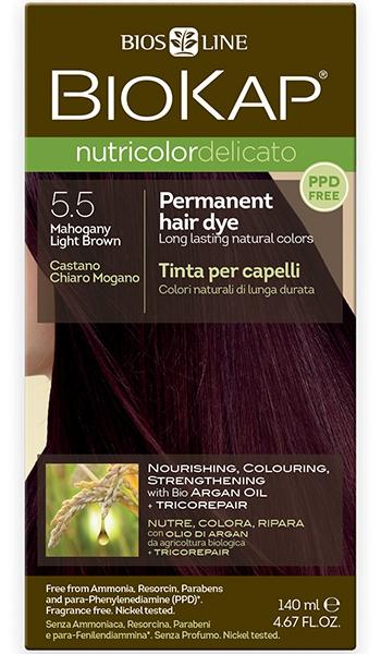 Biokap Nutricolor Delicato 5.5 Mahogany Light Brown Hair Dye - Ammonia-Free Permanent Hair Color for Women & Men - Perfect for Covering Grays & Enhancing Natural Hair Color at Home or Salon