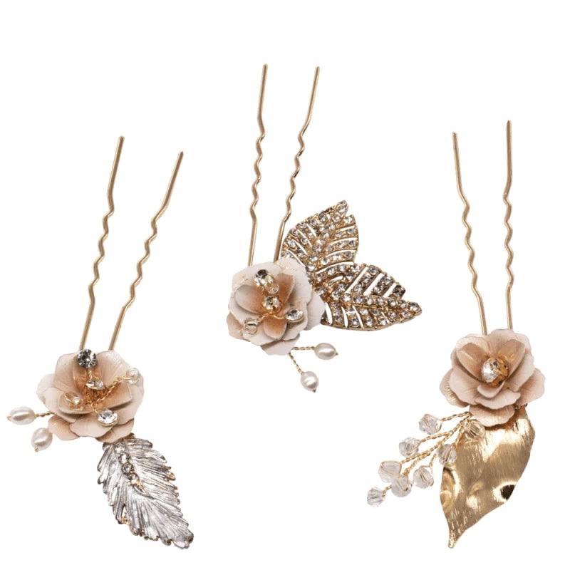 Elegant Blush Pink Floral Bridal Hair Pins with Sparkling Crystals - Perfect for Weddings, Prom, and Special Occasions
