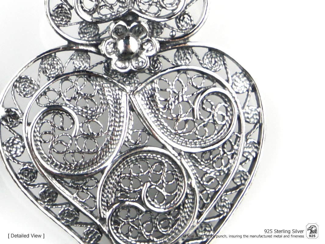 Portuguese Filigree Viana Heart Earrings - 925 Sterling Silver Jewelry for Women, Handmade Bridal Gift, Wedding & Party Accessories