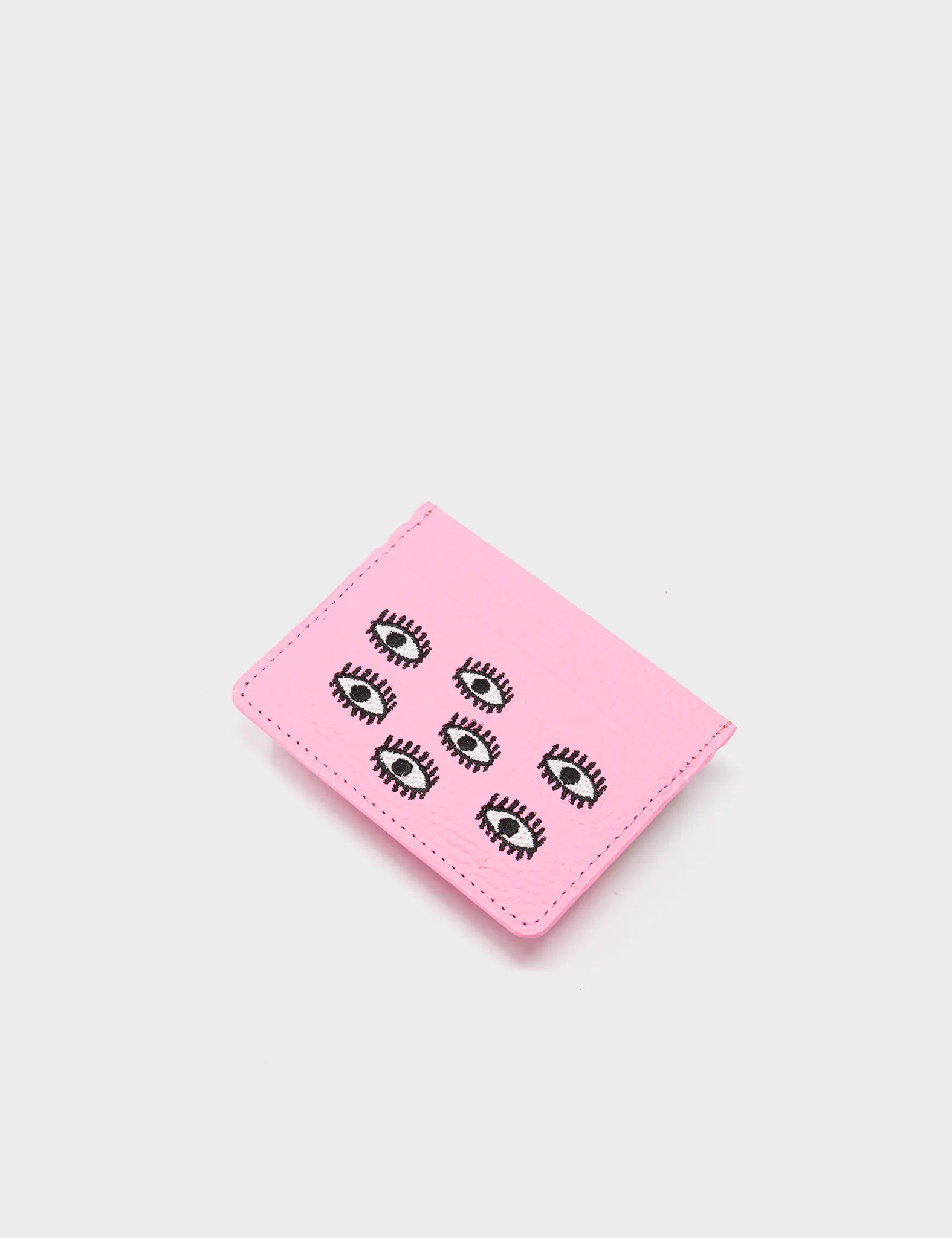 Filium Soft Neon Pink Leather Cardholder with All Over Eyes Embroidery - Slim Wallet for Women, RFID Blocking Credit Card Holder - Perfect for Parties, Clubbing & Everyday Use