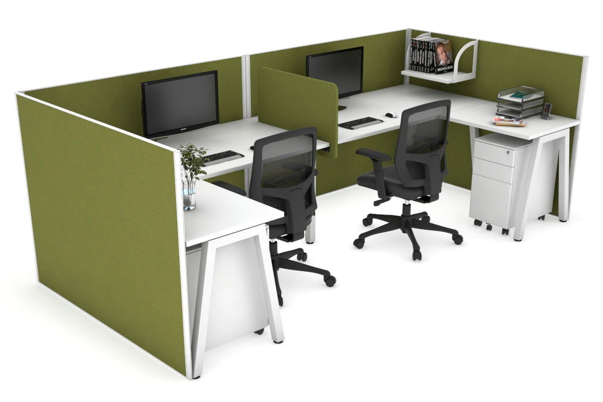 Quadro A Legs 2-Person Corner Workstation - U-Shaped White Frame Office Desk [1800L x 1800W with Cable Management] - Perfect for Collaborative Workspaces & Home Offices