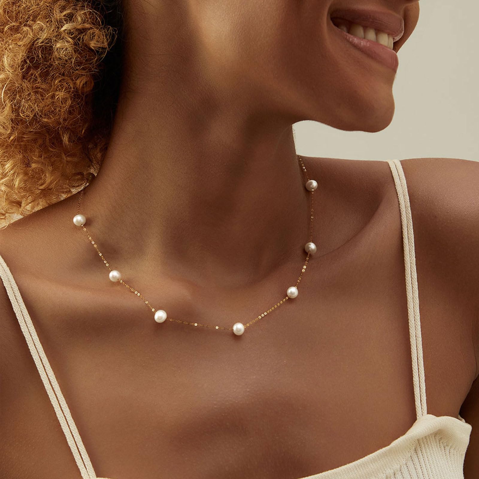 VRIUA 14K Gold Plated Pearl Necklace for Women - Dainty Minimalist Everyday Jewelry, Perfect for Office, Date Night & Special Occasions
