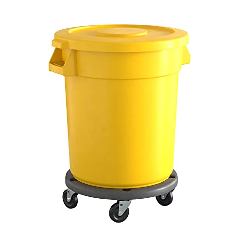 Krollen 20 Gallon Yellow Commercial Trash Can with Lid & Wheels - Heavy-Duty Round Garbage Bin for Office, Restaurant, and Outdoor Use