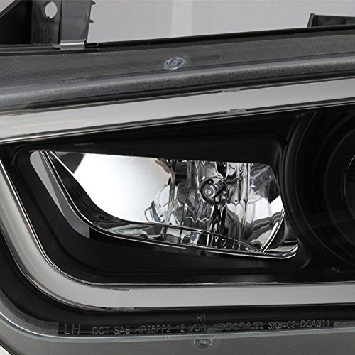 AKKON Black Bezel LED Daytime Running Lights Tube/Strip for 2011-2014 Dodge Charger - Halogen Type Projector Headlights (LH+RH Pair) - Upgrade Your Ride with Enhanced Visibility & Style