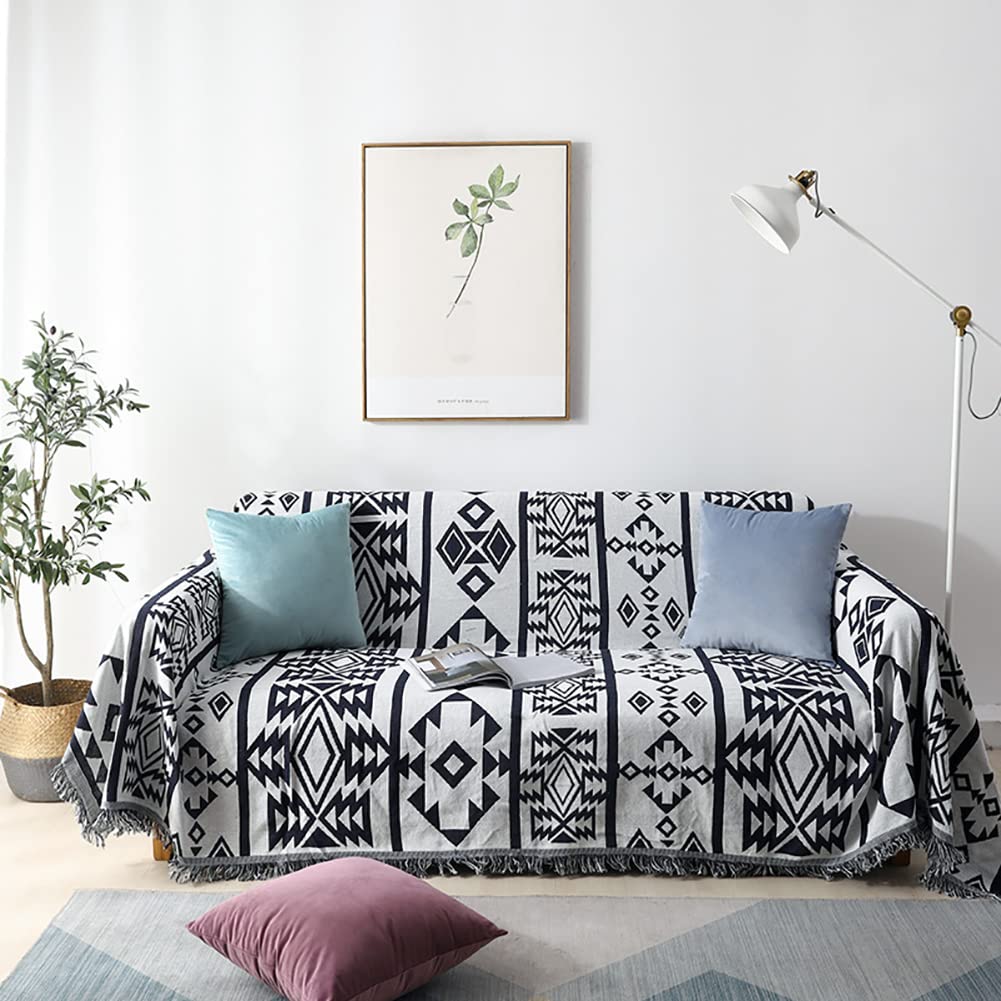 Premium Universal Cotton Woven Throw Blanket - Reversible Double-Sided Sofa Cover & Furniture Protector (71