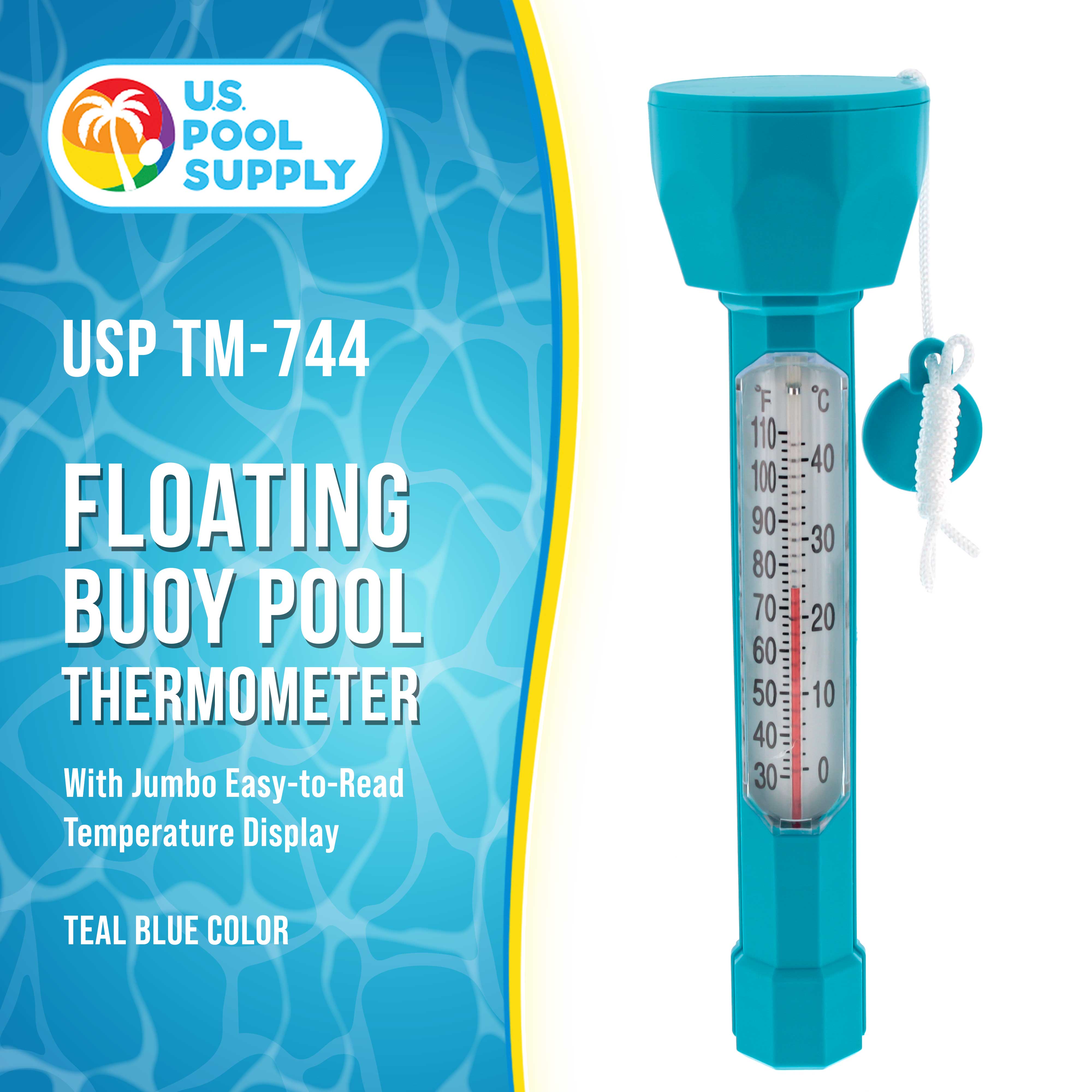 U.S. Pool Supply Floating Thermometer with Large Easy-Read Display - Teal Blue with Tether String (Up to 110°F/40°C) for Pools, Spas & Ponds - Perfect for Monitoring Water Temperature in Backyard, Hot Tubs & Garden Ponds