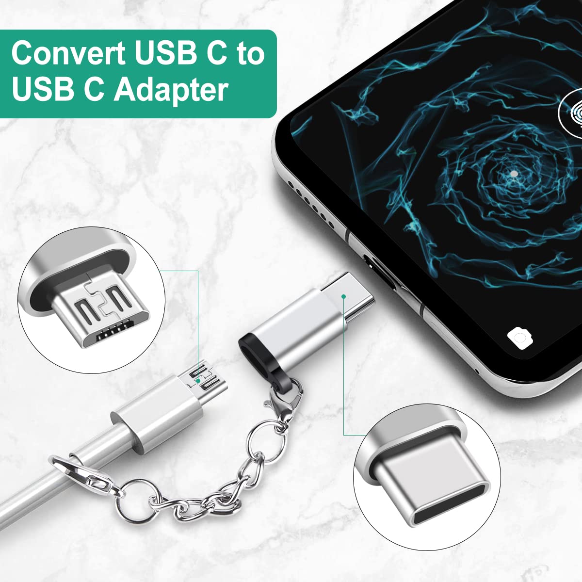 4-Pack USB C Adapter Set - Micro USB to USB C, USB C to USB-A, USB C Converter & OTG Adapter - Compatible with Huawei Mate, Galaxy, LG (Silver) - Perfect for Travel, Office & Device Charging