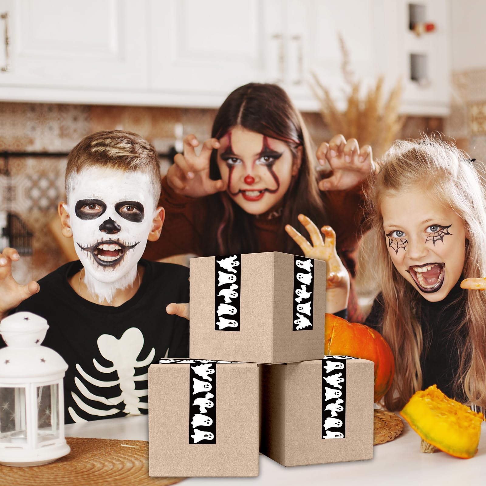 Halloween Ghost Wrapping Tape - 100 Yds Sticky DIY Craft Tape for Gifts & Boxes - Perfect for Party Decor & Mail Packaging