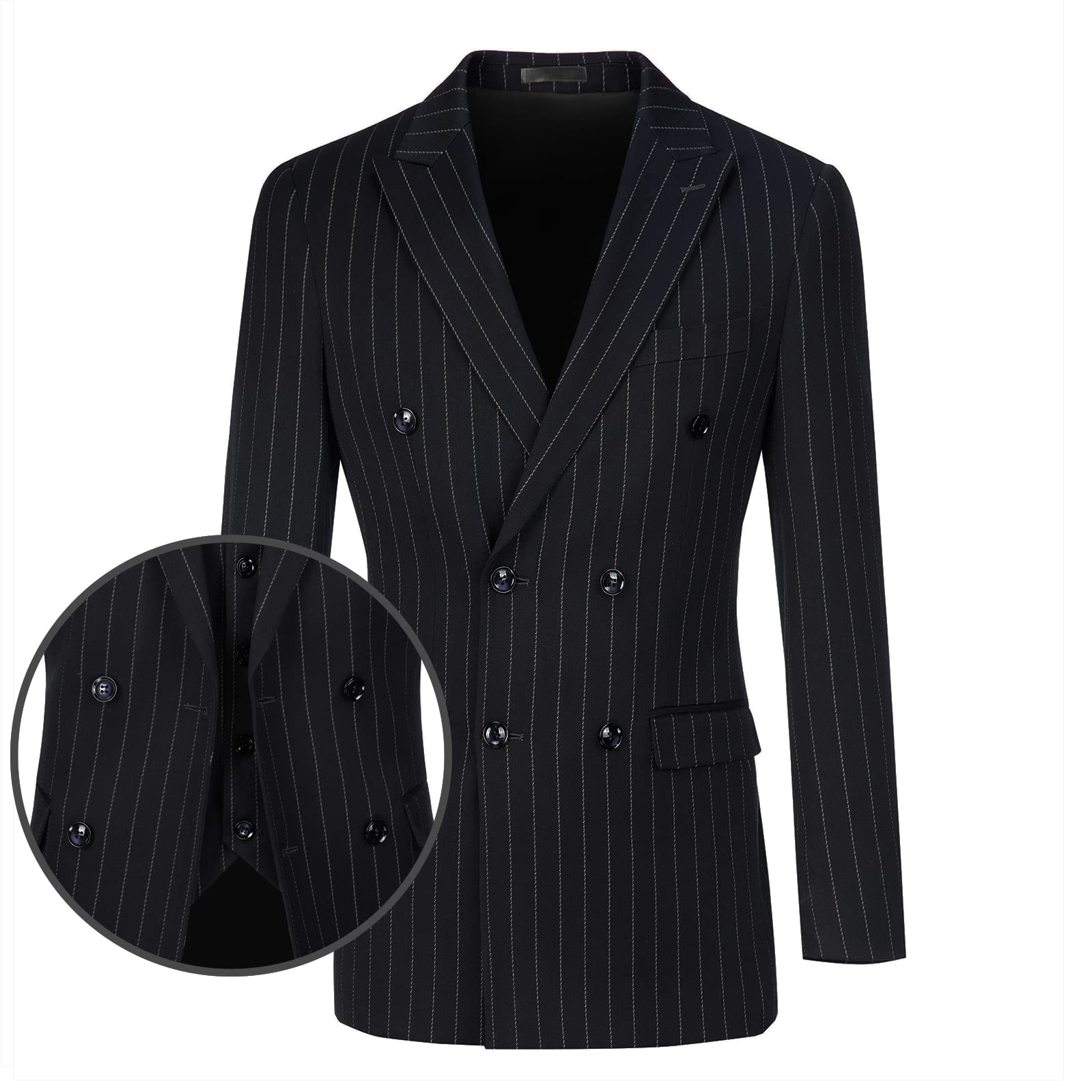 Men's Slim Fit 3-Piece Double Breasted Tuxedo Suit Set with Jacket, Vest & Pants for Wedding, Prom, Gala & Formal Events | Premium Business & Evening Wear