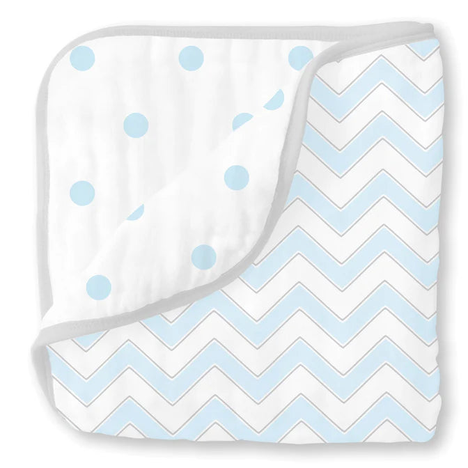 Luxury Muslin Baby Blanket - Soft Chevron Pastel Blue Swaddle Blanket for Newborns | Perfect for Nursery, Swaddling, and Stroller Use | SKU: BGB 0018