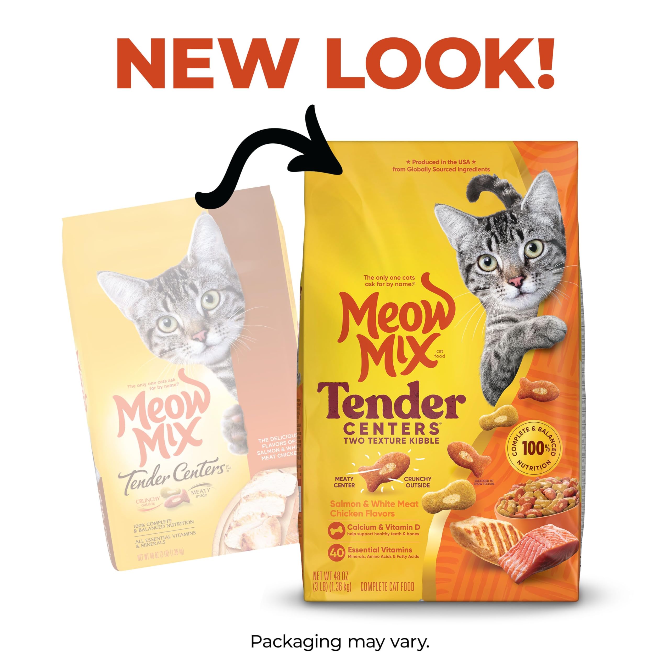 Meow Mix Tender Centers Dry Cat Food - Salmon & Chicken Flavor, 3lb Bag - Crunchy Outside with Meaty Inside for Adult Cats - Perfect for Daily Feeding & Weight Management